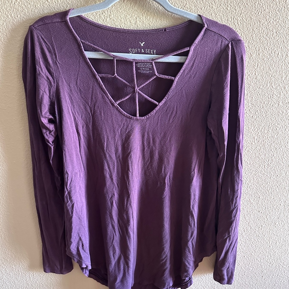 American Eagle Outfitters Purple Cut Out Blouse